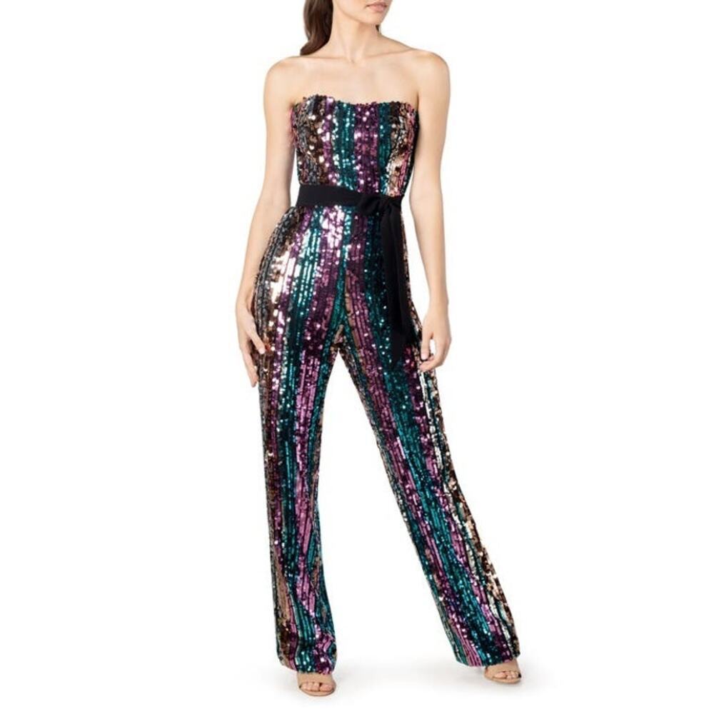 Dress the Population Women's Sequin Strapless Jumpsuit Amethyst Multi S NWT